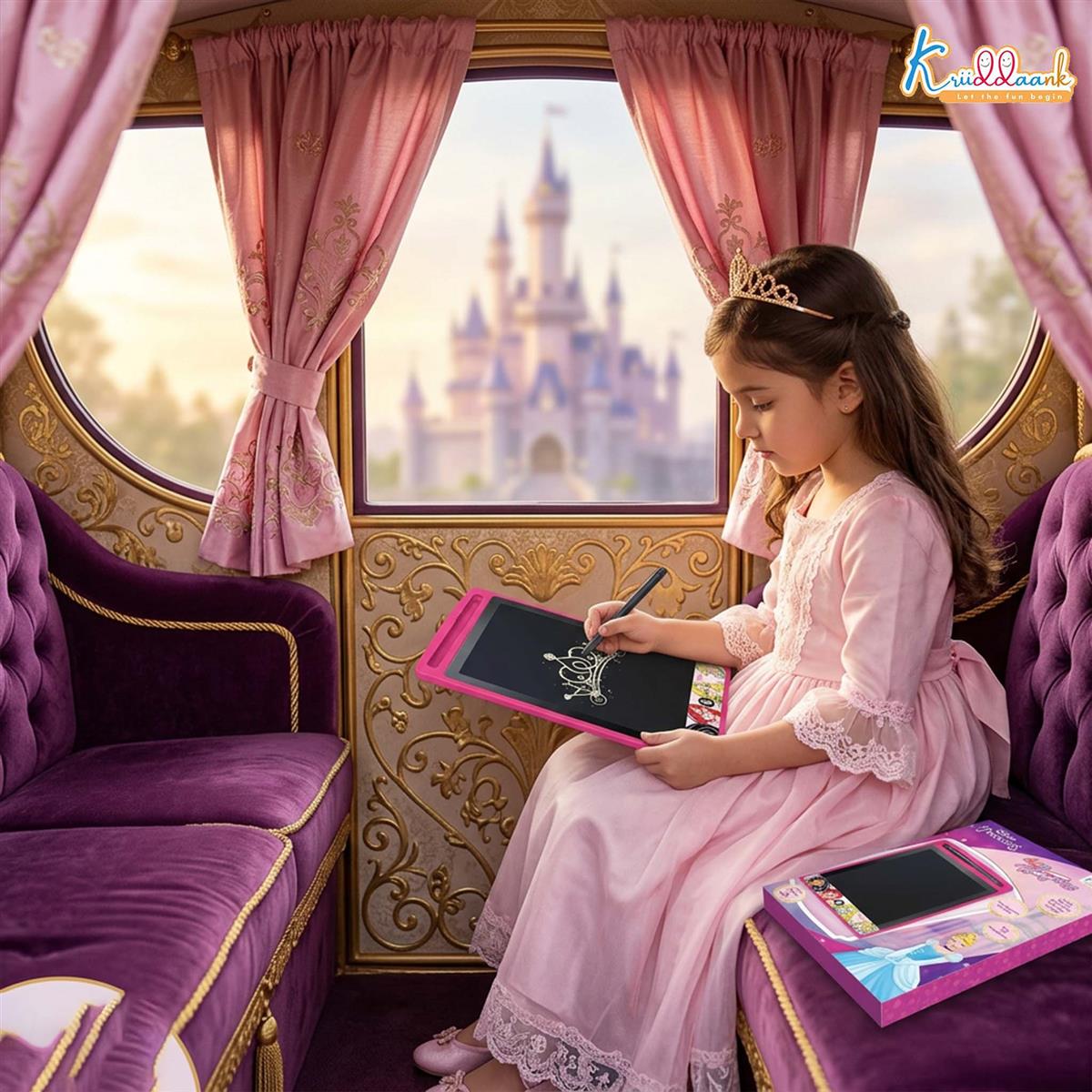 Kriiddaank Princess LCD Writing Tablet, 8.5 Inch Electronic Drawing Pad for Kids, Reusable Doodle Board & Magic Slate, Toddler Travel Toy & Birthday Gift for 3-12 Year Old Girls, Pink