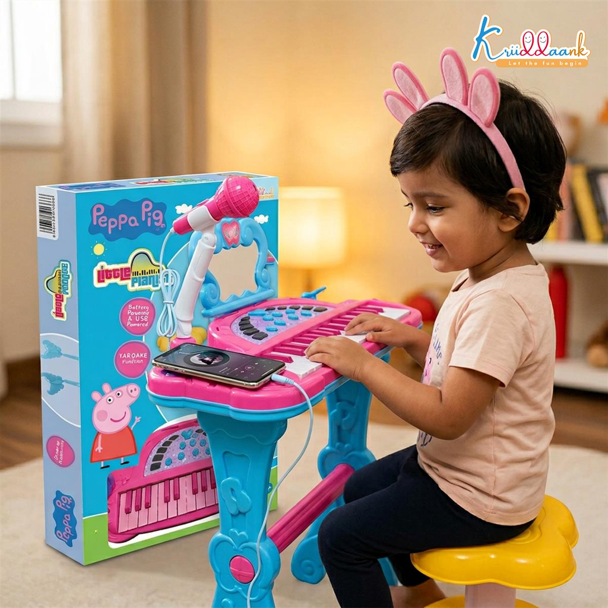 Hasbro Peppa Pig Little Pianist Keyboard with Microphone & Stool - Musical Toy for Kids 3+ - Karaoke Mode, MP3 Connection, 25 Inbuilt Tunes, Electronic Piano for Girls & Toddlers - Pink