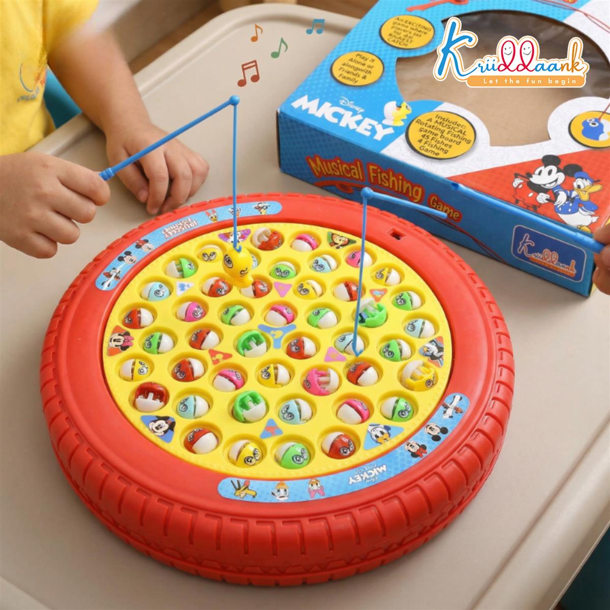 Mickey Mouse Musical Fishing Game for Kids - Electronic Rotating Board with 45 Fishes & 4 Poles, Battery Operated Interactive Ocean Theme Toy, Educational Gift for Boys & Girls 3+ Years Old