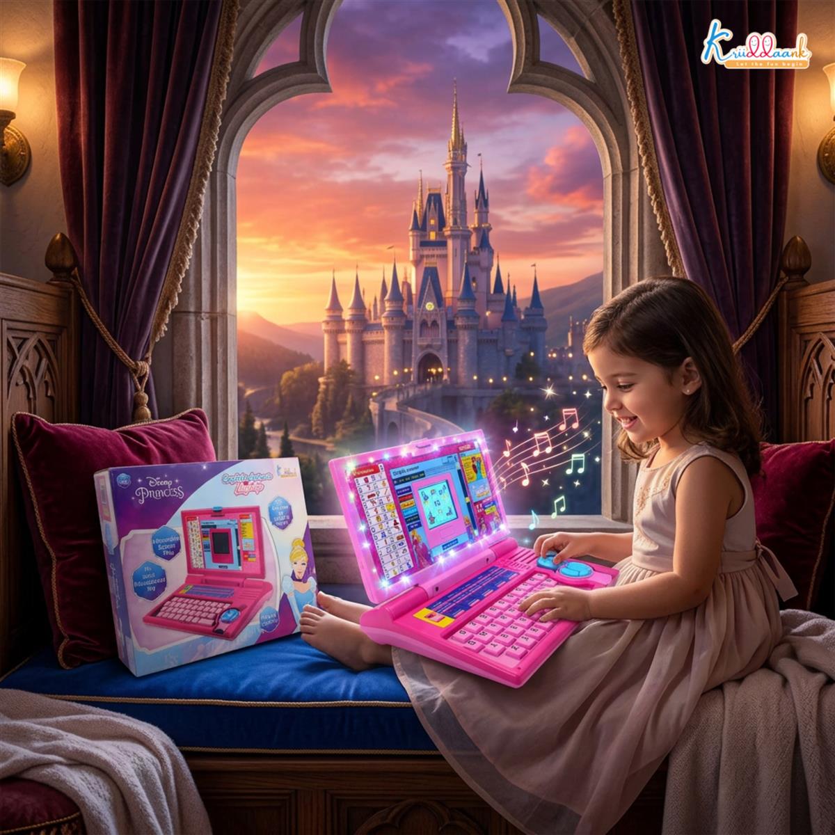 Disney Princess Interactive English Learning Laptop for Toddlers - 20 Educational Activities, Letters, Numbers & Games - Pink Educational Toy for Kids 3+ Years