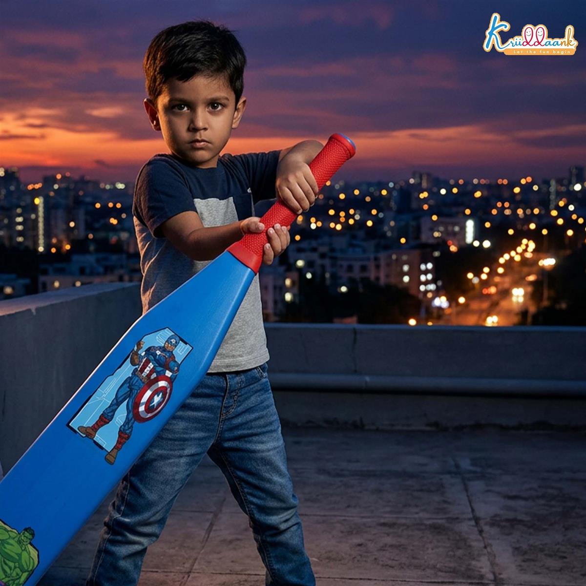 Kriiddaank Avengers Master Blaster Cricket Bat & Ball Set for Kids 3+ Years | Lightweight Plastic Superhero Theme Bat with Comfort Grip | Indoor & Outdoor Sports Play Kit for Boys & Girls