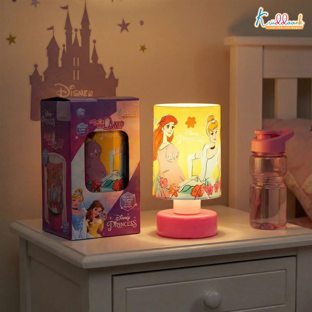 Disney Princess LED Night Light for Kids - Portable Push & Glow Table Lamp for Study, Bedroom & Decoration - Safe, Battery-Operated Desk Light for Girls, 3+ Years (Pink/Multicolour)