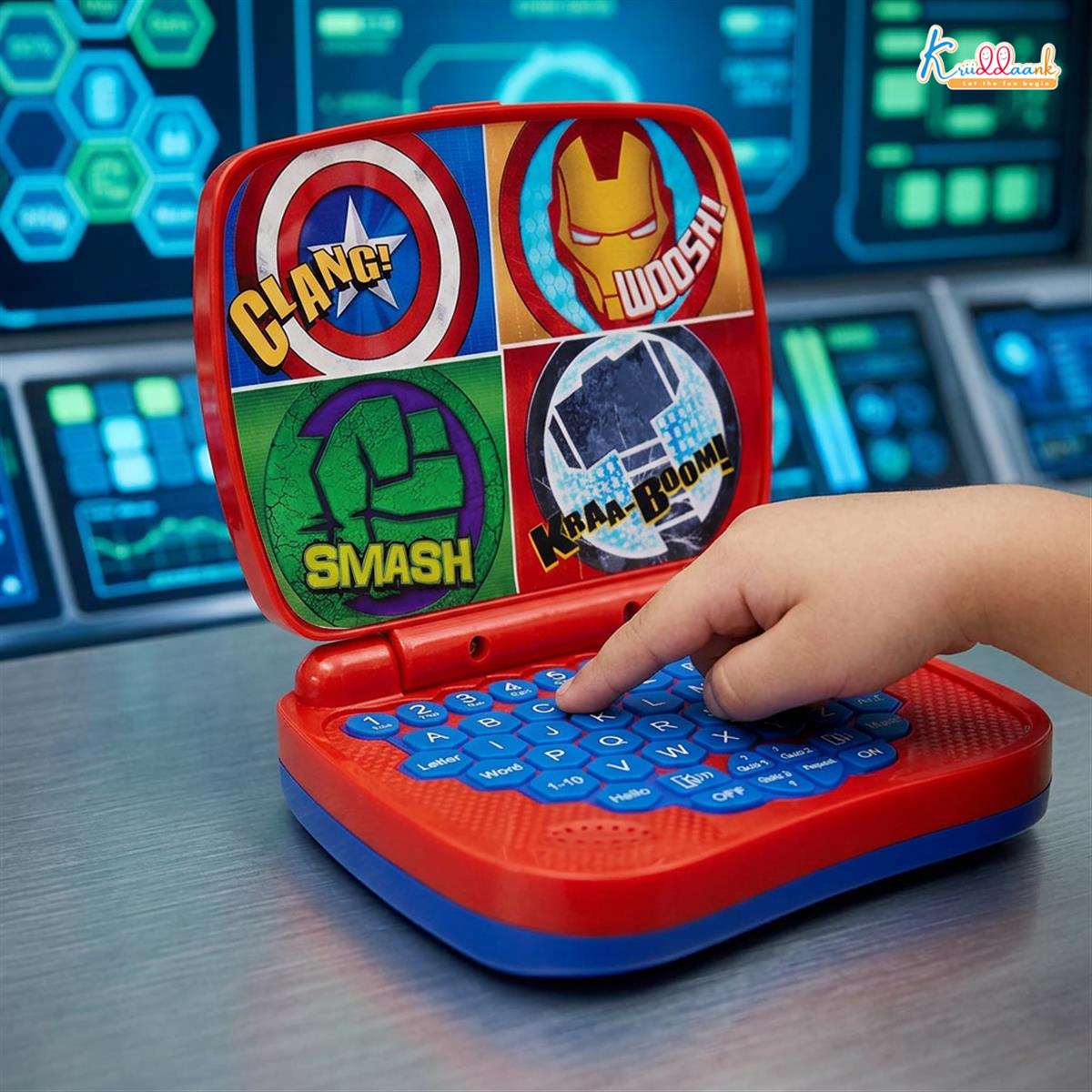 Avengers Theme Educational Laptop Without Screen for Kids | Interactive Music, Alphabet & Number Learning Toy for 3+ Year Olds | Screen-Free, Safe & Durable Early Learning Toy (Red)
