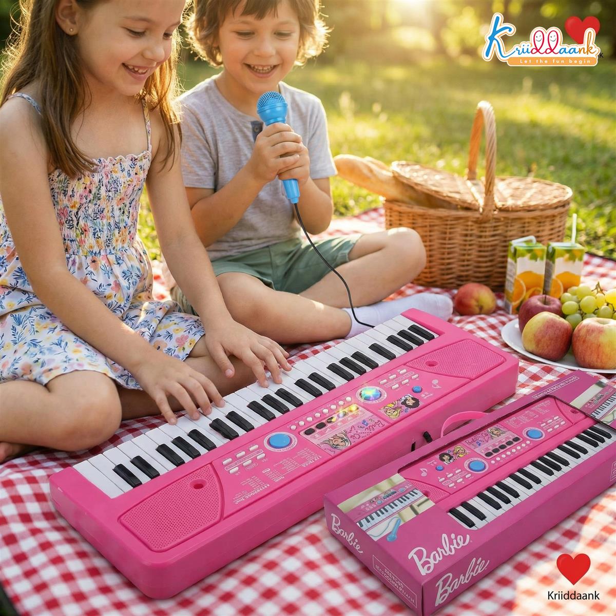 Barbie 50 Keys Musical Keyboard Piano for Kids with Microphone, 16 Rhythms, 8 Instrument Sounds, 16 Tones, Dual Power (USB/Battery), Learning & Educational Toy for Girls Age 3+, Pink