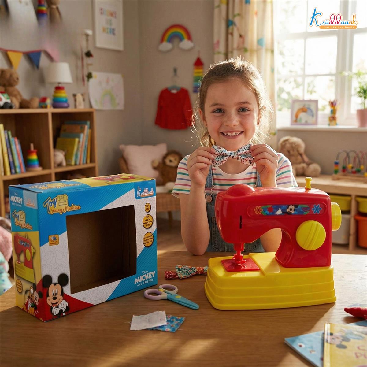 Kriiddaank Mickey Theme Sewing Machine for Kids, Disney Mickey Mouse Educational Pretend Play Household Toy, Battery Operated Mini Sewing Machine for Boys & Girls Age 3+ Years, Red