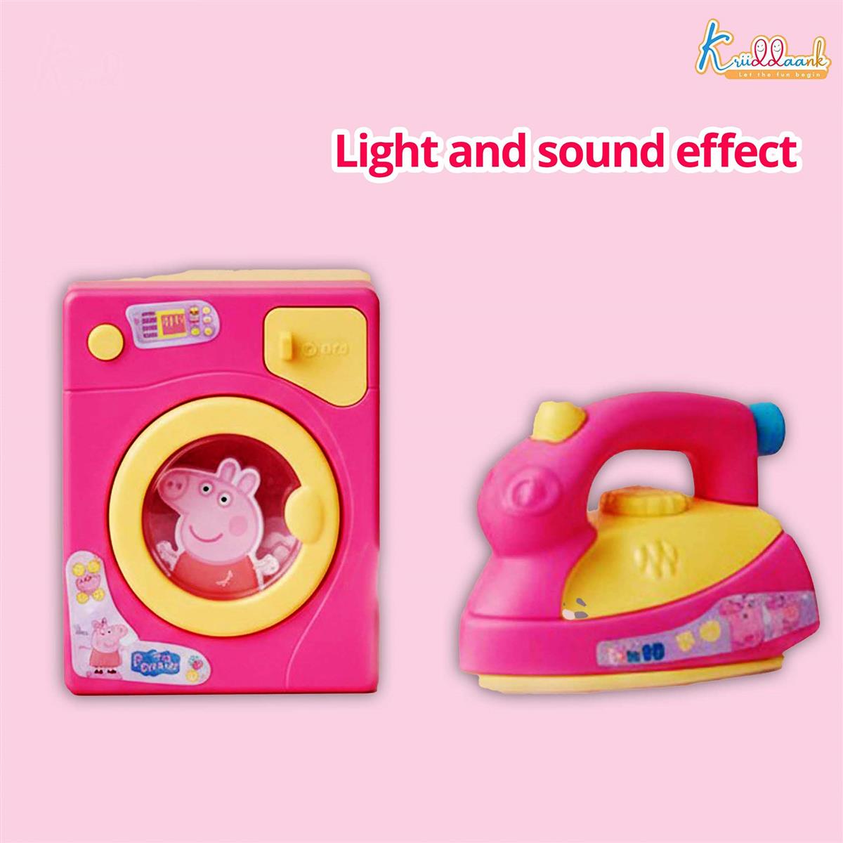 Kriiddaank Peppa Pig Household Set - Washing Machine and Iron Toy with 2D Family Figures George Mummy Daddy Pig, Pretend Play Laundry Set for Preschool Kids Ages 3+, 6 Pieces