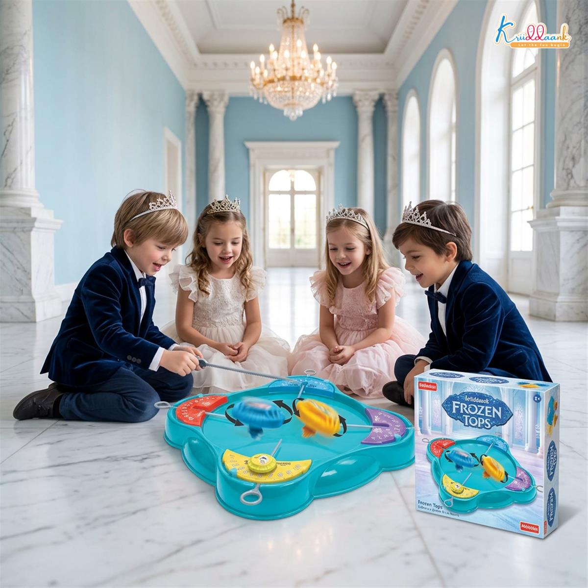 Kriiddaank Frozen Top Battle Beyblade Set for Kids - 4 Player Spinning Top Arena with Rip Cords & Color Tops - Safe, Interactive & Educational Indoor Game, Best Gift for Boys & Girls 5+ Years