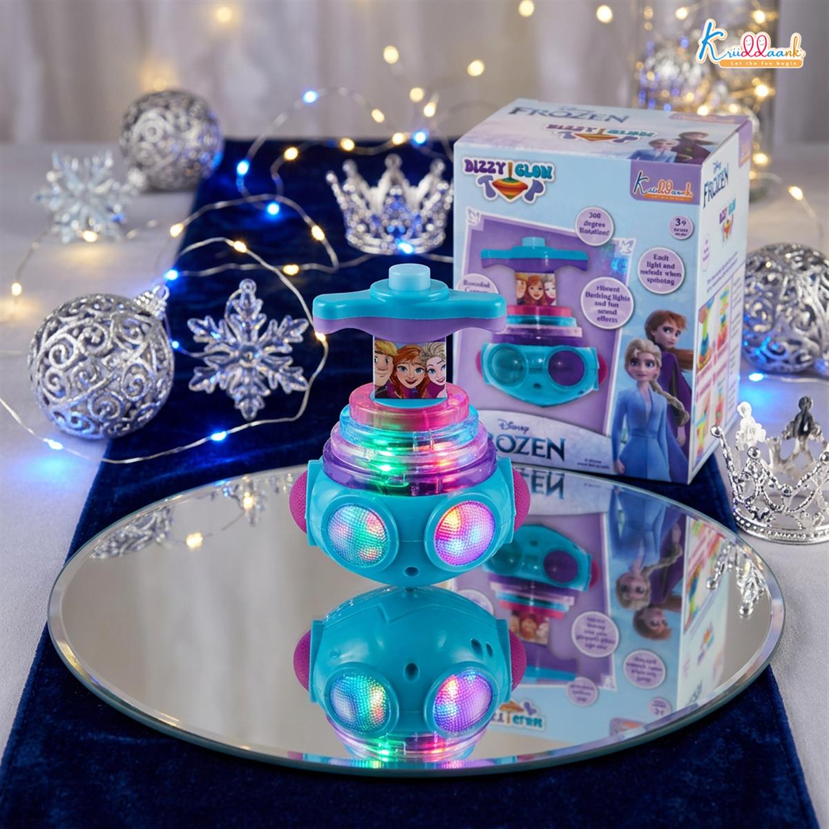 Frozen Dizzy Glow Top - LED Light & Music Spinning Top Toy for Kids, Magic Musical Spinner with 360Â° Rotation, Turkish Blue Frozen Character Toy for Boys & Girls Age 3+, Battery Operated