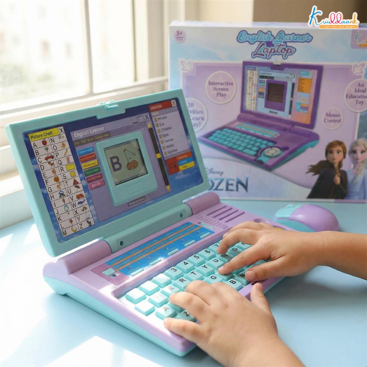 Frozen Educational Laptop for Kids - Interactive Learning Toy for Girls Age 3+ with 20 Activities, Mouse Control, Learn Alphabet, Numbers, Words, Games, Music & Logic - Turquoise Blue
