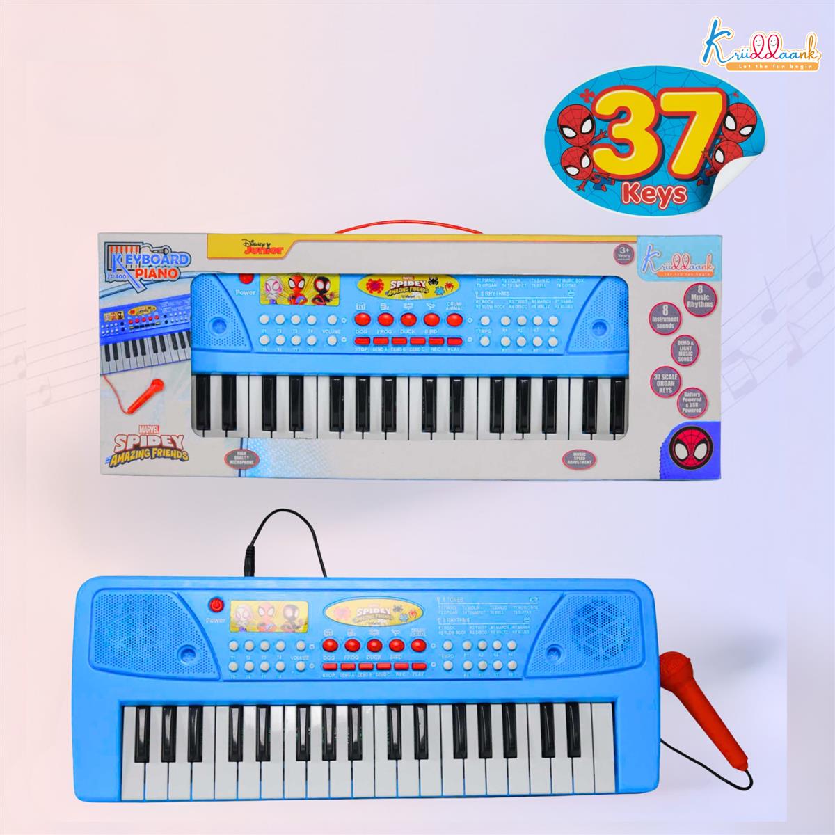Spiderman Keyboard Piano for Kids - 37 Keys Musical Toy with Microphone, 8 Rhythms, 8 Tones, USB & Battery Powered, Learning & Educational Instrument Gift for Boys and Girls Ages 3+ (Blue)