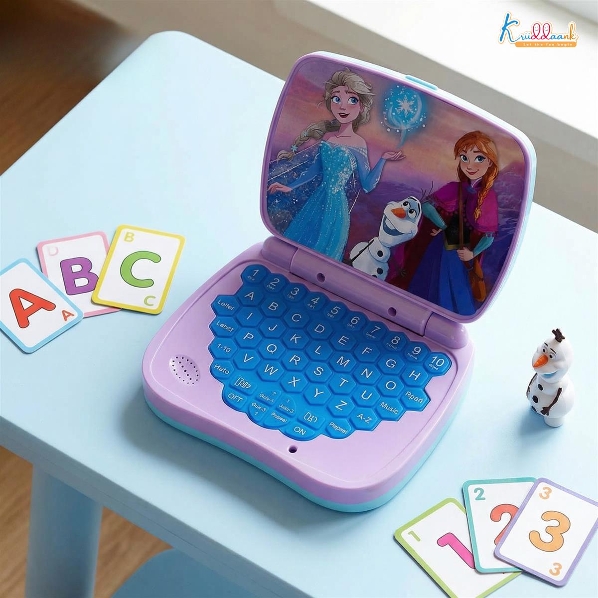 Frozen Theme Educational Laptop for Kids â€“ Screen-Free Learning Toy for Preschoolers, Interactive Alphabet & Number Pronunciation Computer, Safe & Durable Early Education Toy for Ages 3+, Turkish Blue