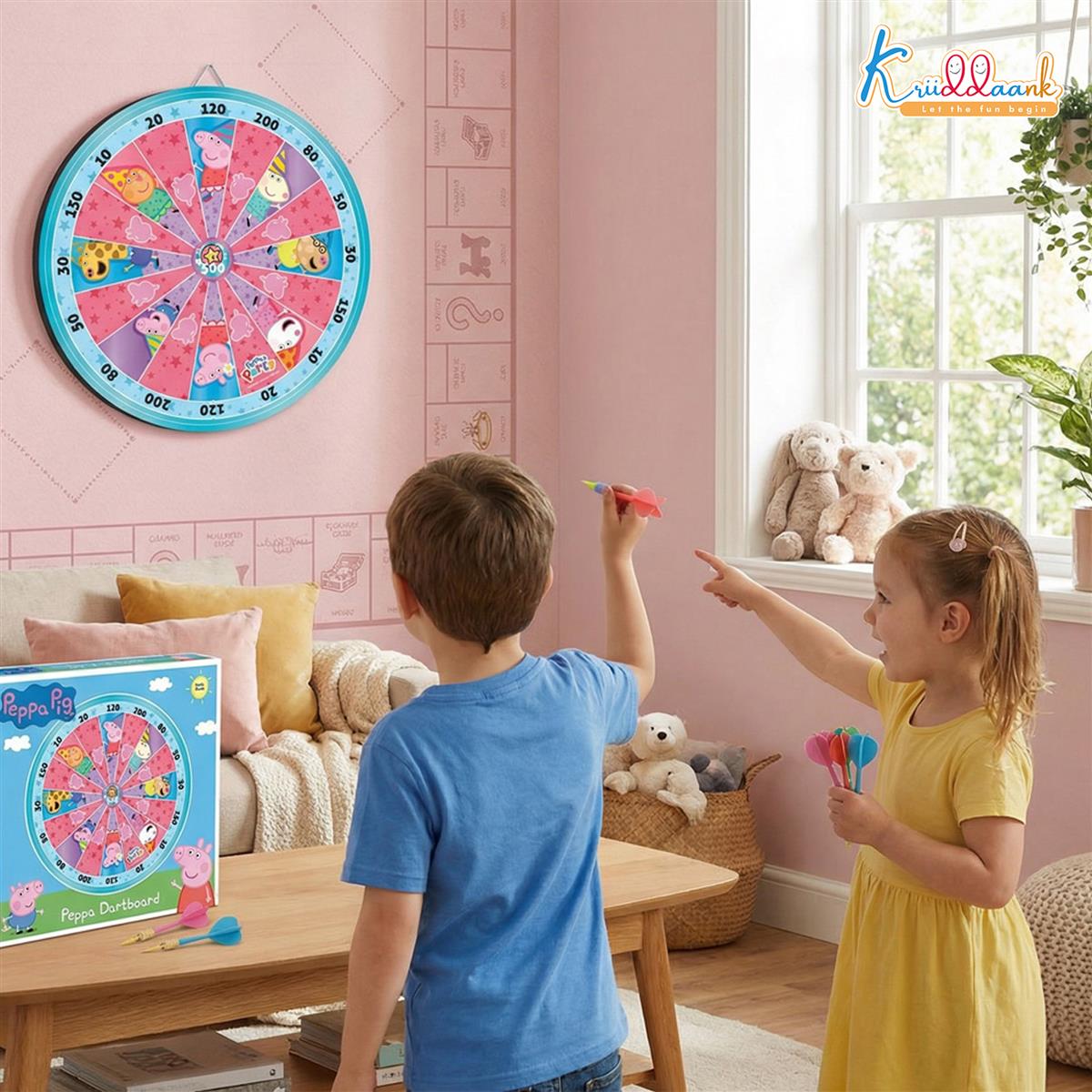 Kriiddaank Peppa Pig 2-in-1 Dartboard & Ludo Game for Kids - Safe Magnetic Indoor Target Game with Darts - Double-Sided MDF Board for Focus & Coordination - Perfect Birthday Gift for Boys & Girls