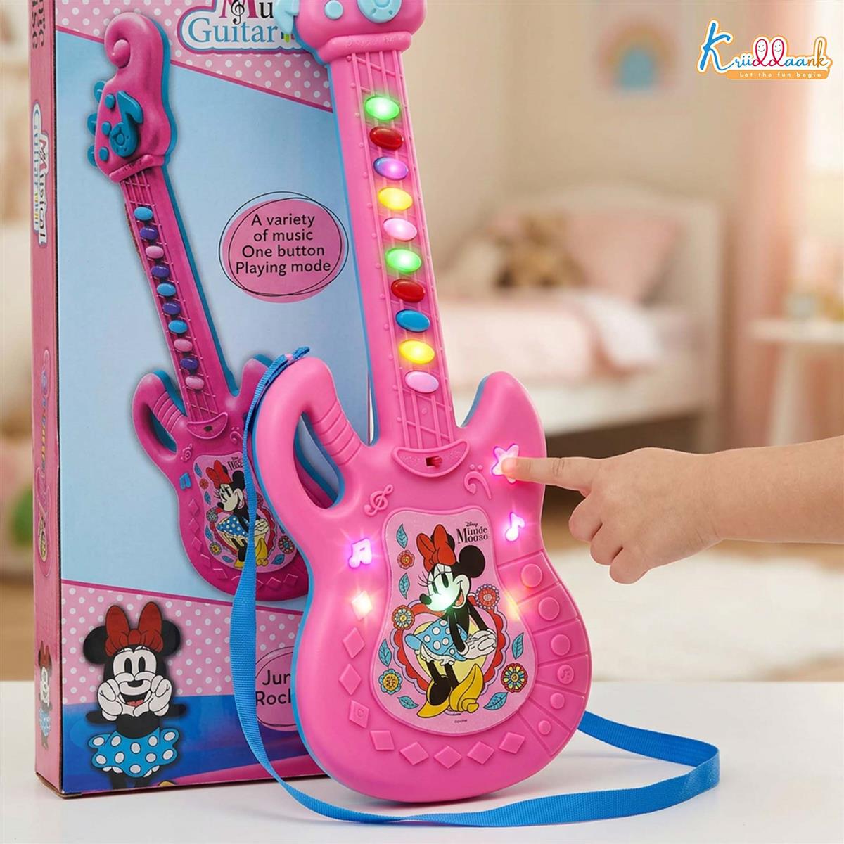 Minnie Musical Guitar for Toddlers - Pink Sing-Along Karaoke Junior Music Toy with Inbuilt Tones & Lights - Educational Role Play Rockstar Guitar Gift for Kids 3+ Years Old