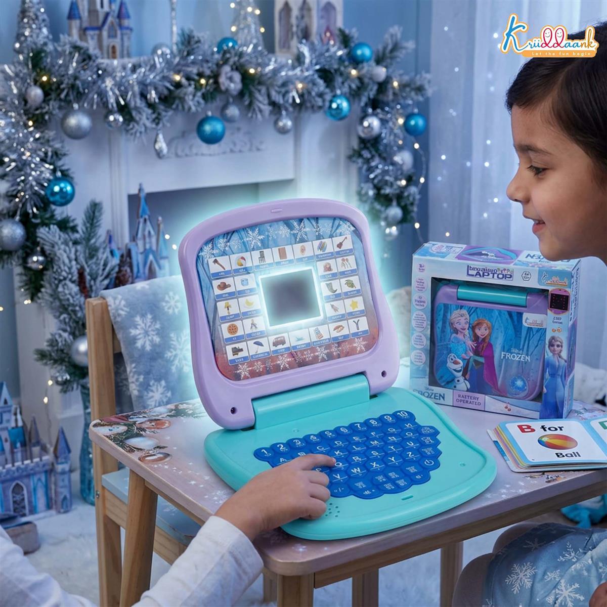 Frozen Theme Educational Laptop for Kids - Interactive Learning Computer with Screen, Sounds & Music for Alphabet, Numbers & Word Learning - Safe Non-Toxic Pre-School Toy for 3+ Year Olds