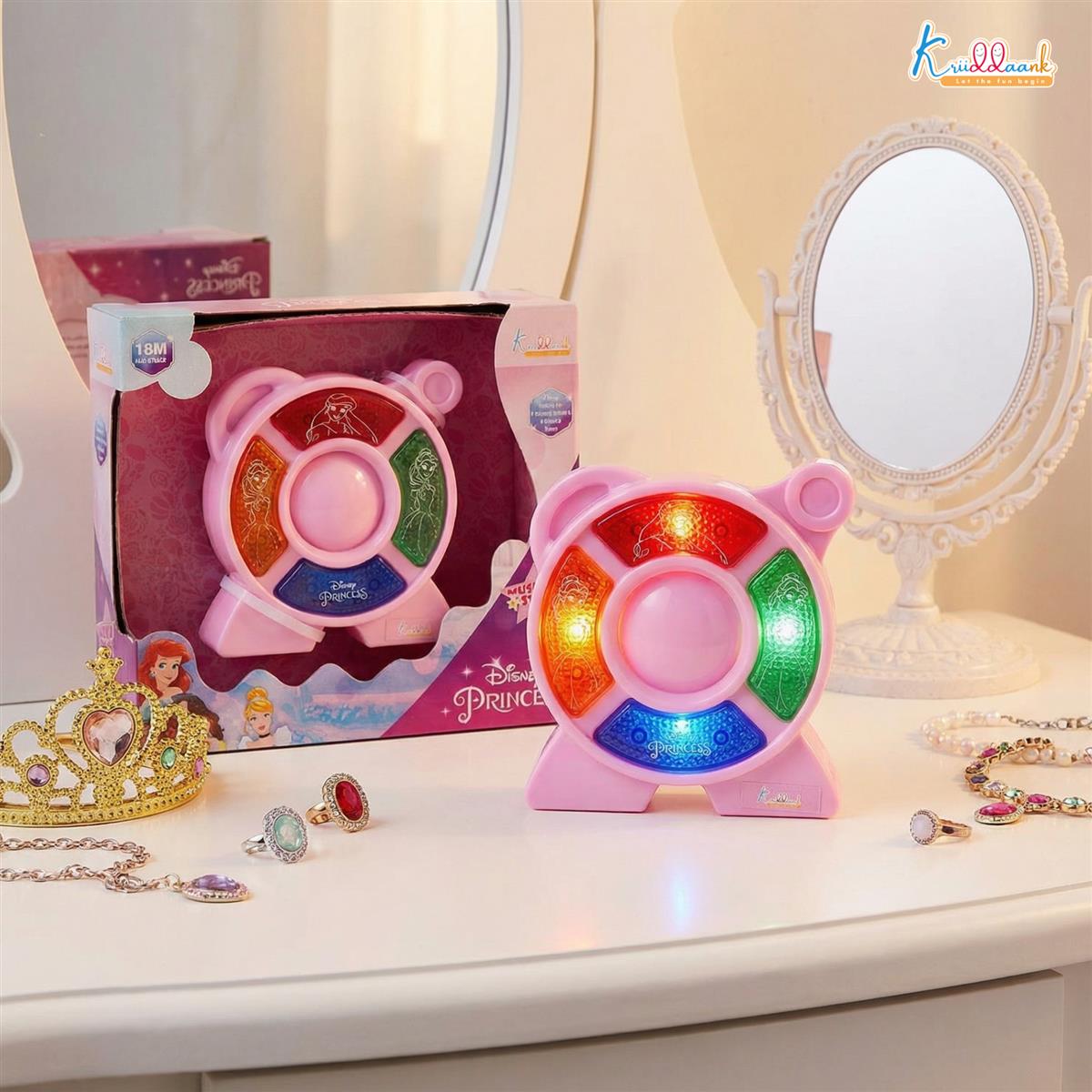 Princess Theme Music Star - Fairy Tale Audio Device & Star Royal LED Speaker for Kids, 4 Animal Sounds & Musical Tones, Portable Educational Sound Toy for Toddlers 3+, Gift for Girls (Pink)