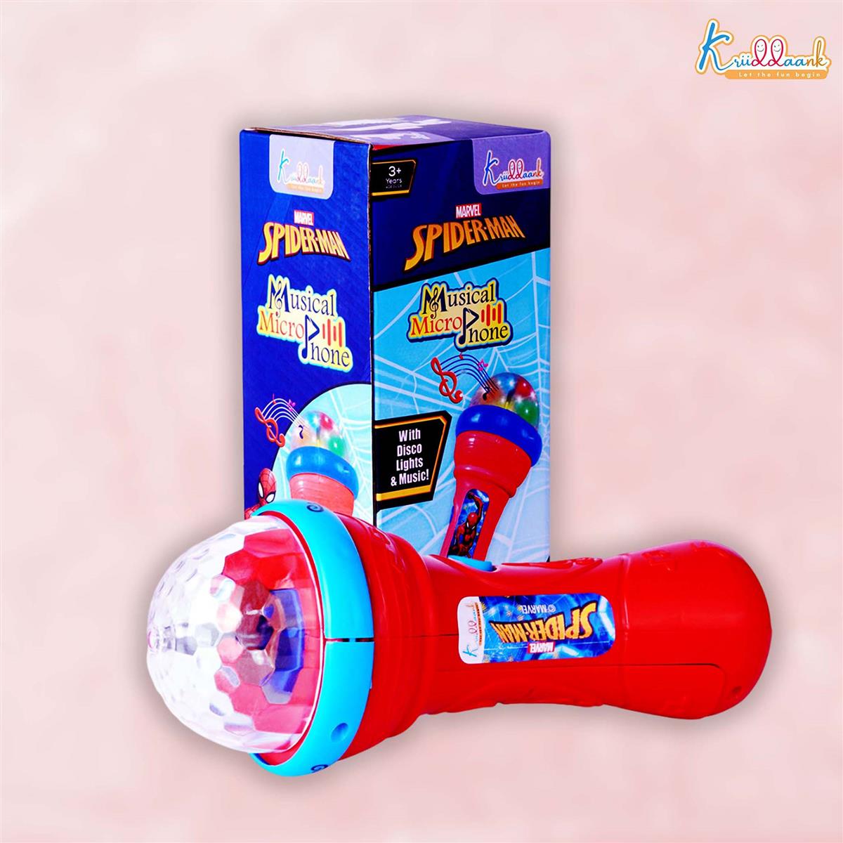 Kriiddaank Spiderman Musical Karaoke Microphone for Kids with Rotating Disco Lights & Projector - Educational Musical Toy for Boys & Girls 3+ Years, Sound Effects, Battery Operated, Blue