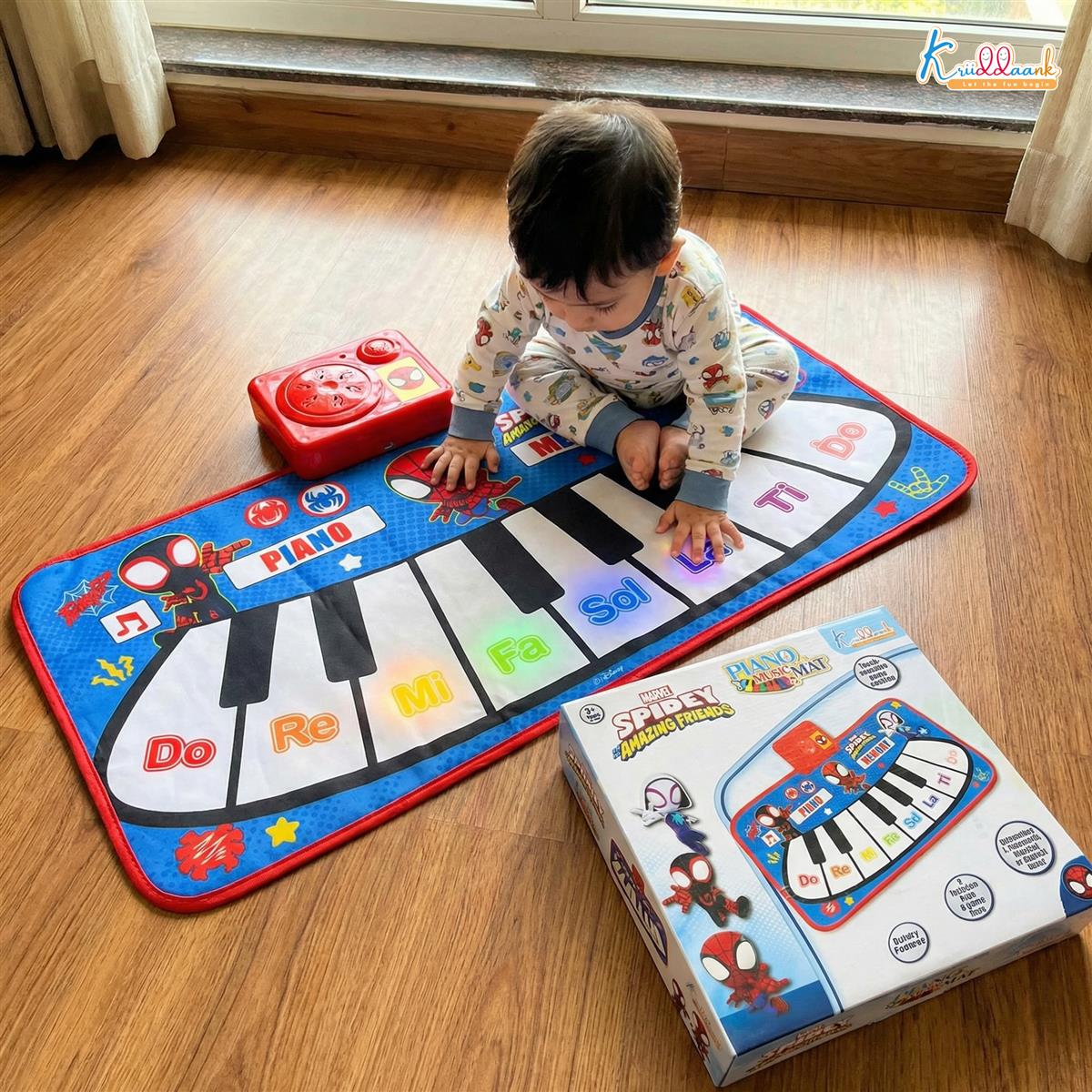 Spiderman Piano Music Play Mat for Kids - Interactive Touch Sensitive Floor Keyboard with 8 Piano Keys & 3 Function Modes, Portable Roll-Up Educational Toy for Toddlers & Children 3+ Years Old
