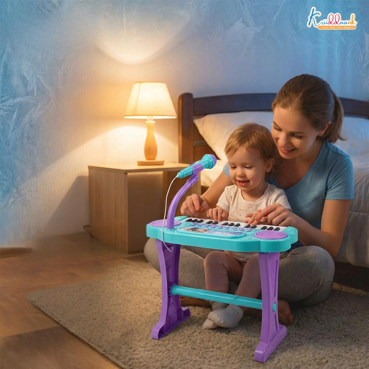 Frozen Junior Musician Elsa-Anna Music Set - Kids Piano with Microphone, Karaoke Function, 25 Songs & 5 Percussion Instruments, Dual Power (USB/Battery), Educational Toy for Girls Ages 3+, Blue