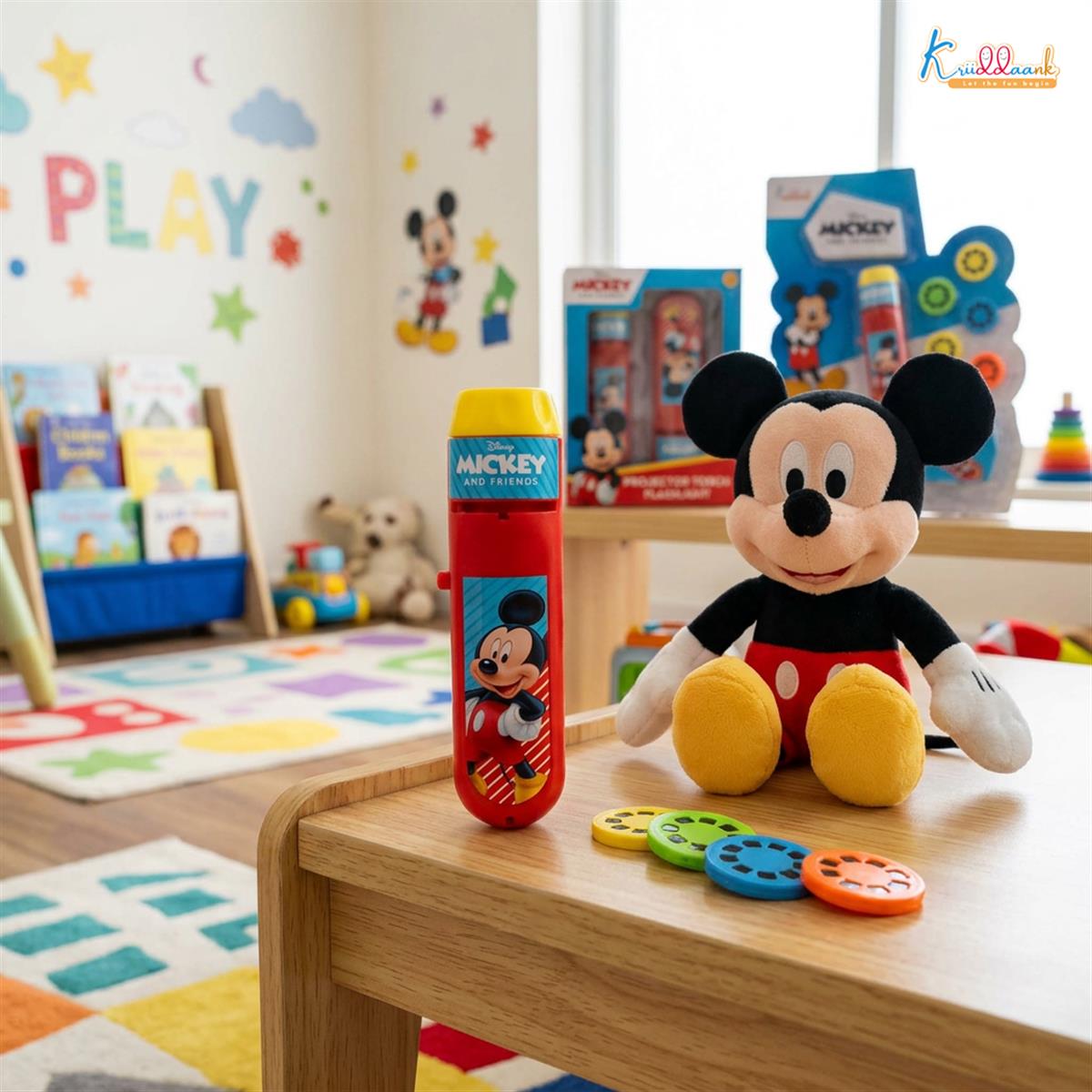 Disney Mickey Mouse Projector Torch for Kids - Portable Handheld Storytelling Flashlight with 3 Slides & 24 Images, Bedtime Night Light & Educational Learning Toy for Boys & Girls 3+ Years