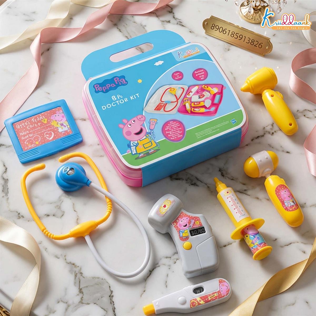 Barbie 8 Pieces Doctor Set for Girls 3Y+, Pink Pretend Play Medical Kit with Light and Sound Stethoscope, 100% Non-Toxic & Gift-Friendly Educational Toy for Kids