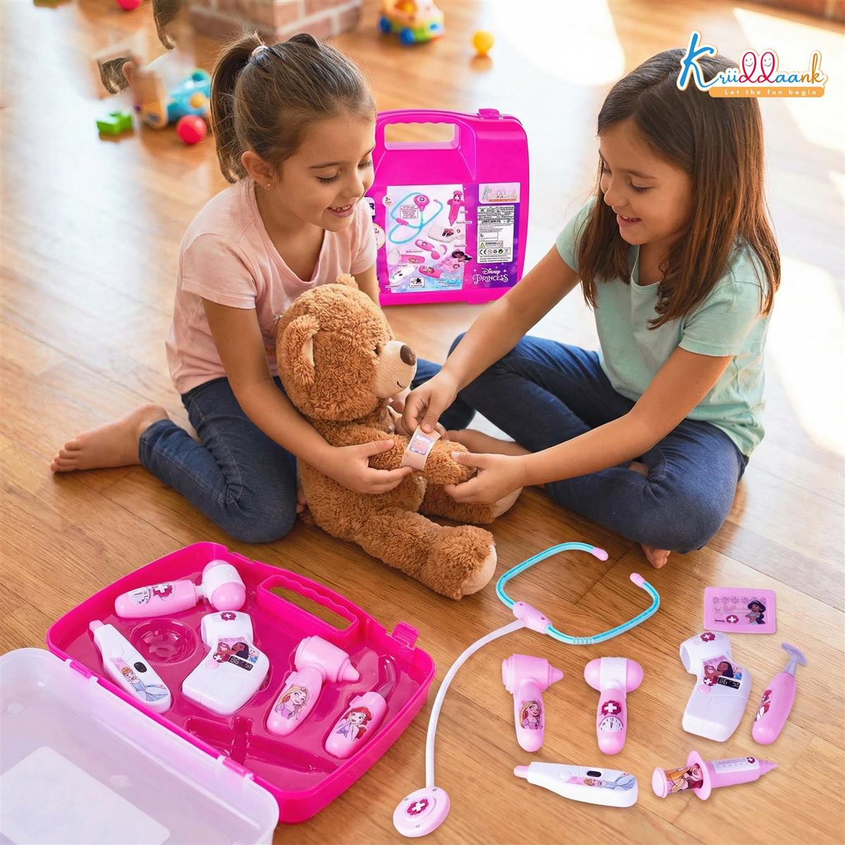 Disney Princess Theme Doctor Set for Girls with Elsa, Belle & Cinderella - 9-Piece Medical Kit with Lights & Heartbeat Sounds, Pretend Play Toy for Kids Ages 3+, Educational & Safe, Pink