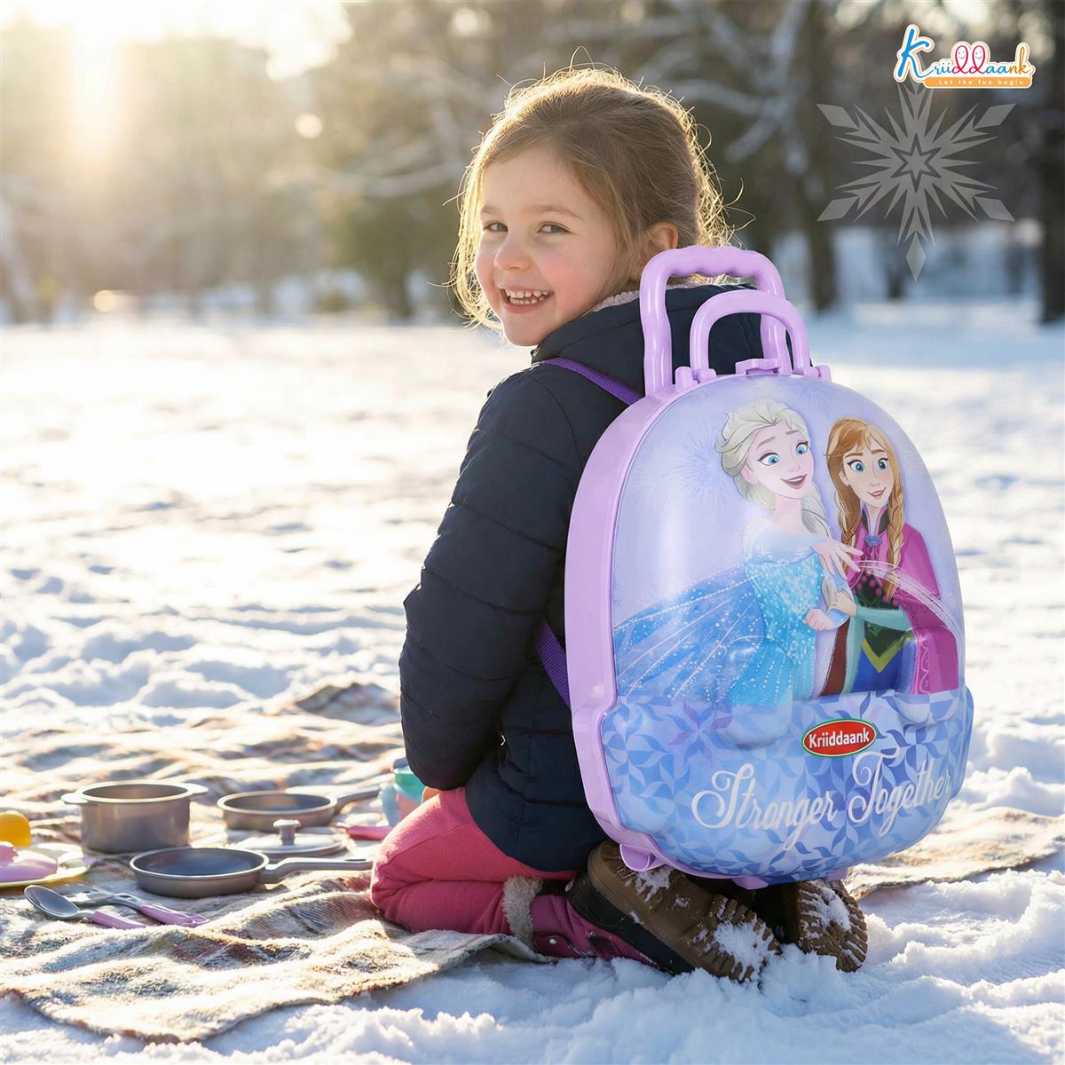 Disney Frozen Backpack Kitchen Gift Set for Kids - 21 Pcs Pretend Play Cooking Set with Music & Accessories - Portable Kitchen Toy for Girls 3+ Years - Turkish Blue