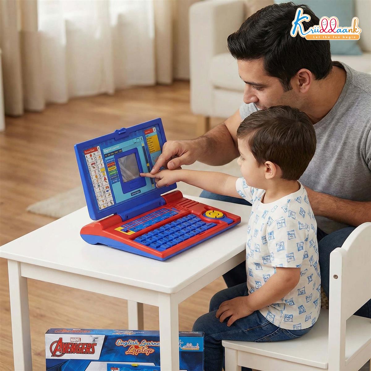 Kriiddaank Avengers Educational Laptop for Kids, 20 Learning Activities for 3+ Year Old Boys, Interactive Toy for Alphabet, Numbers, Math, Music & Logic, Memory Skill Development, Red