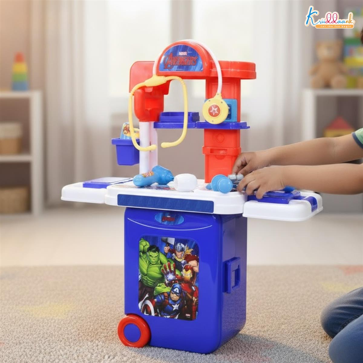 Kriiddaank Marvel Avengers Doctor Set, Portable Medical Trolley for Kids with Stethoscope & Light Effects, 9-Piece Heroic Educational Toy Play Set for Kids Aged 3+, Safe & Engaging Role Play Kit