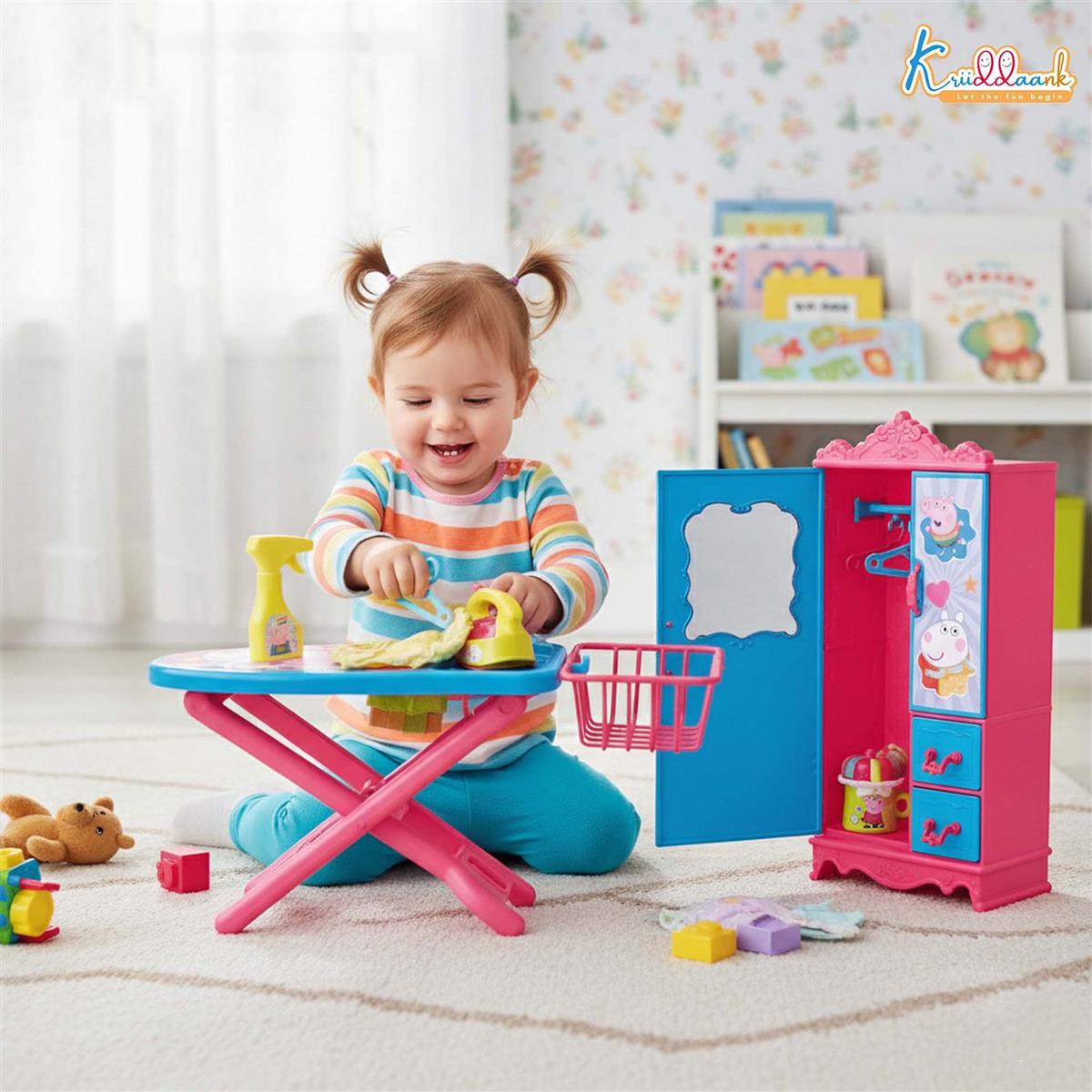 Hasbro Peppa Pig Iron Playset - Kids Laundry & Ironing Board Toy with Lights & Sound - Interactive Dollhouse Appliances for Girls Age 3+ - Includes Iron, Basket, Stand & Hanger (8 Pcs)