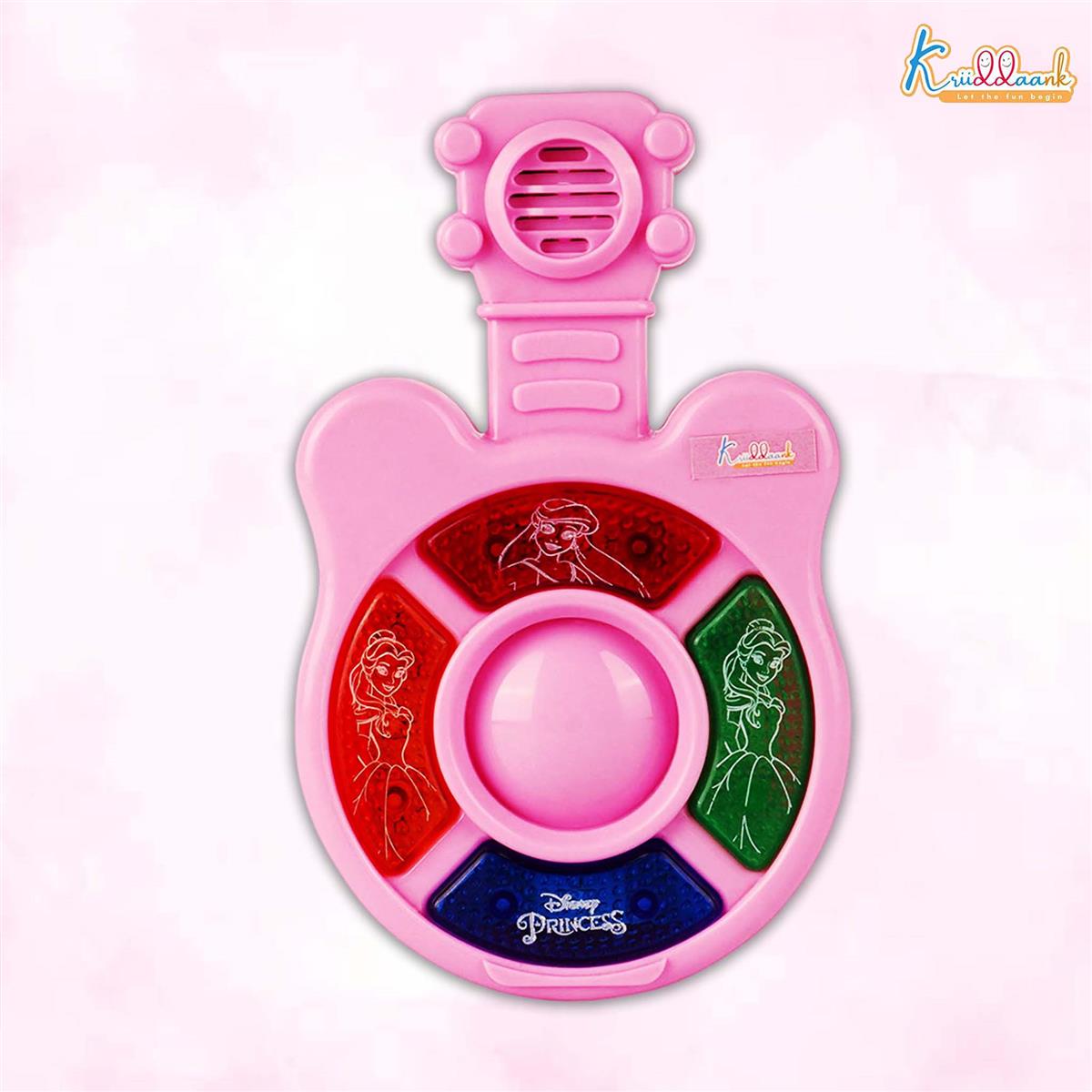 Disney Princess Mini Music Guitar for Kids - Portable Musical Instrument with 4 Buttons, Effective Sounds & Lights - Battery Operated Educational Toy for Toddlers & Girls 3+ Years Old - Pink