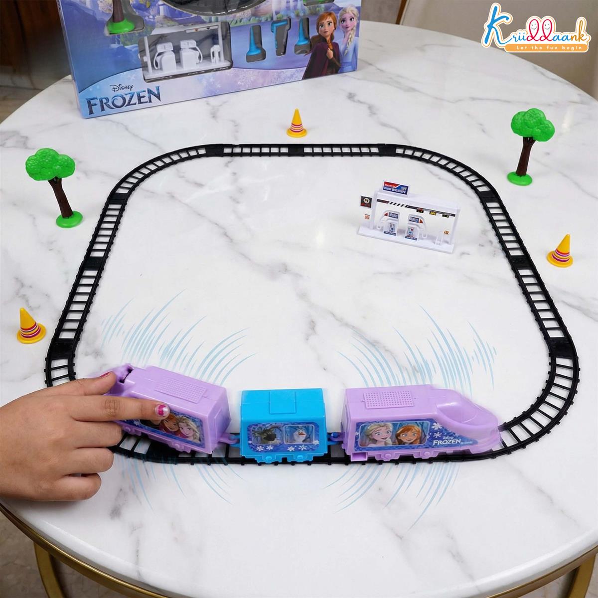 Kriiddaank Frozen Theme Train Set - Anna, Elsa & Olaf Miniature 11-Piece Interactive Playset with Sound Effects, Easy-to-Assemble Tracks & Battery Operated Engine for Kids Ages 3+