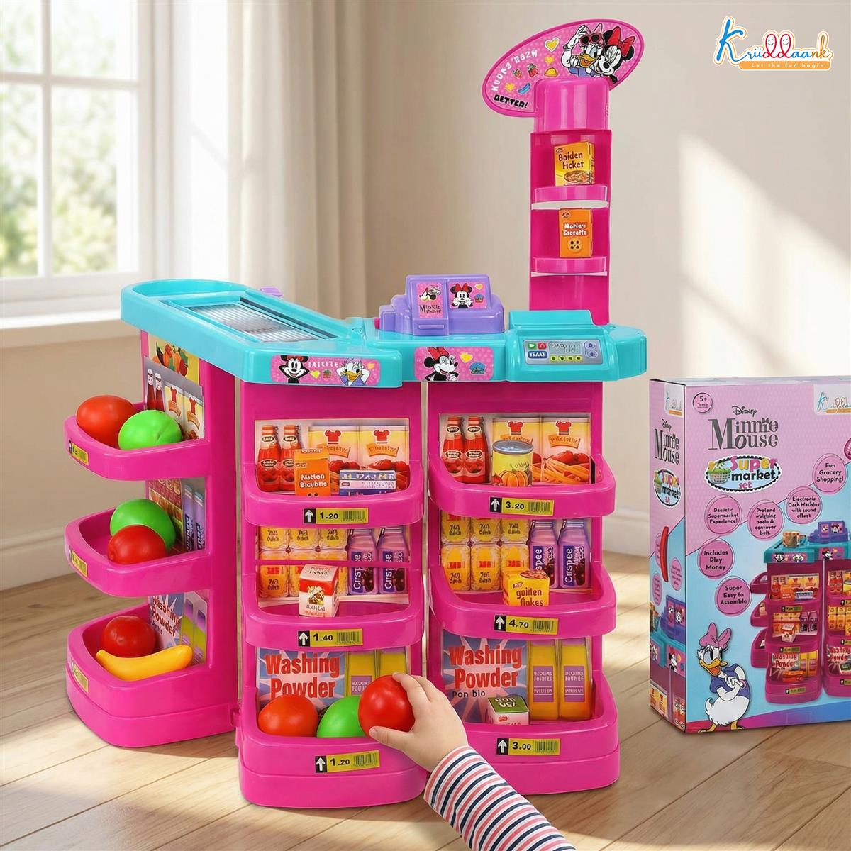 Minnie Mouse Interactive Super Market Grocery Store Playset with Electronic Cash Machine, Weighing Scale & Sound - 20 Accessories, Pretend Play Toy for Girls Ages 5+