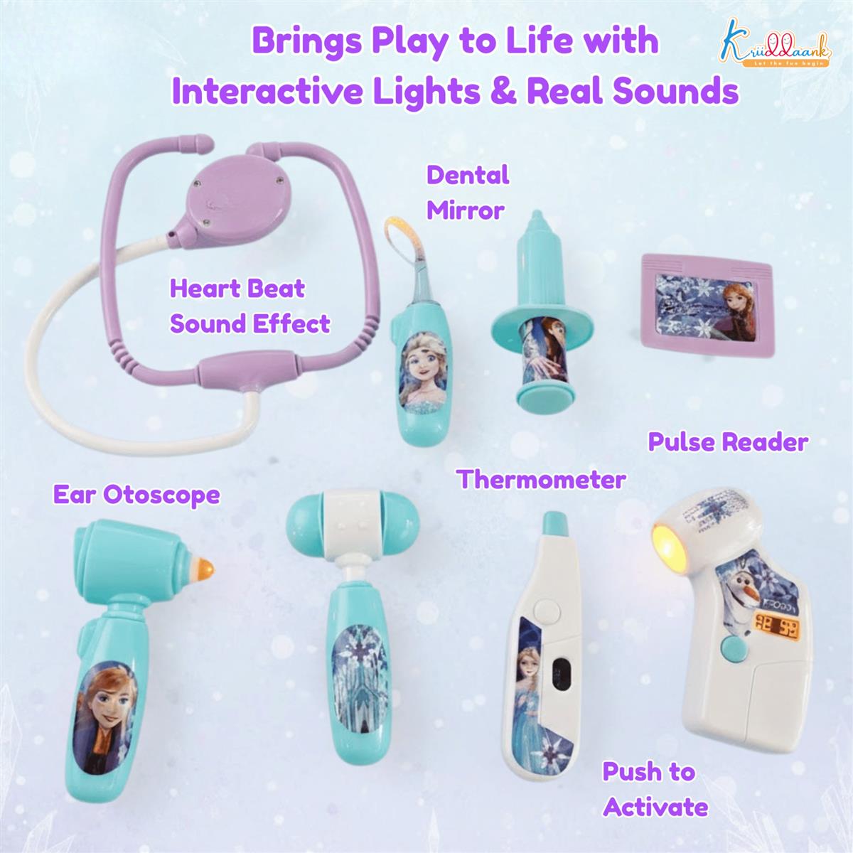 Disney Frozen Elsa & Anna Theme Doctor Set for Kids - Interactive Stethoscope with Light & Heartbeat Sound, 8-Piece Medical Tools Playset, Portable Carry Case, Pretend Play Toy for Ages 3+