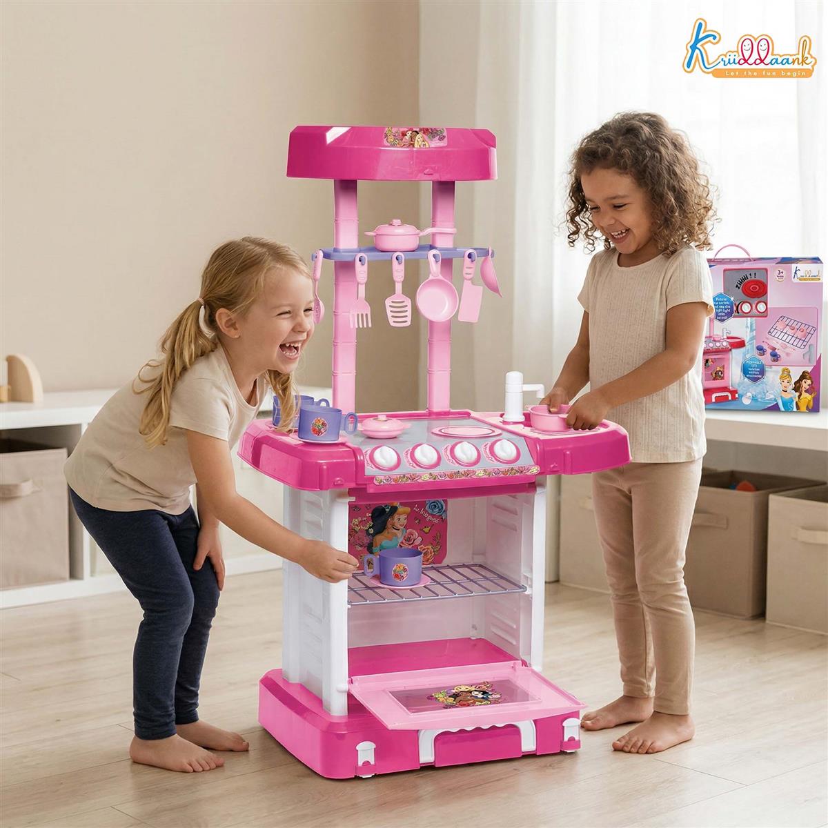 Disney Princess Theme Kitchen Set for Kids - Interactive Cooking Playset with Oven, Sink, Lights & Sounds - Pretend Play Chef Set with 18 Accessories - Pink Kitchen Toy for Girls 3+ Years