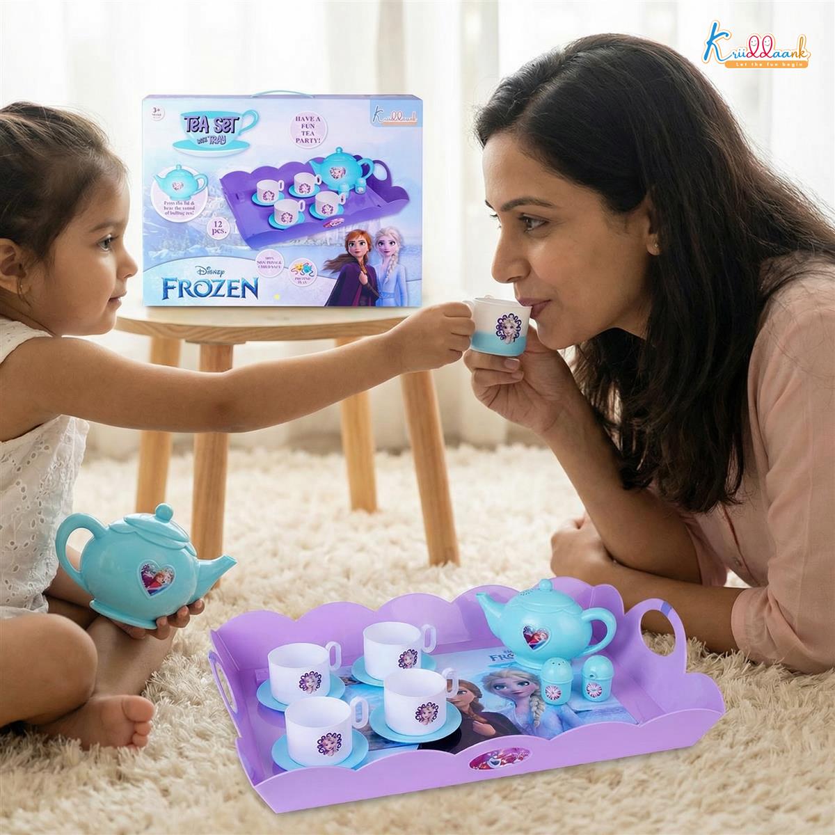 Frozen Tea Party Set for Girls - Elsa & Anna 15-Piece Trolley Playset with Electronic Kettle, Realistic Boiling Sounds & Lights - Interactive Pretend Play Kitchen Toy for Kids Ages 3+