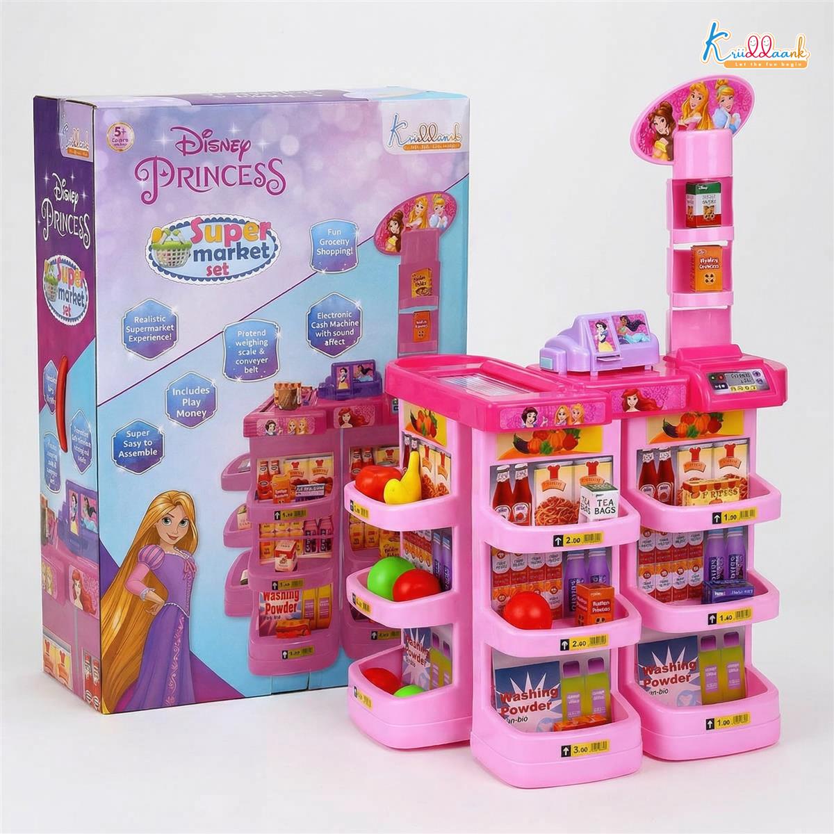 Disney Princess Theme Supermarket Set for Girls 5+ Years - Interactive Cash Register with Scanner, Sound & Music, Conveyor Belt & 19 Grocery Accessories - Pink Pretend Play Grocery Store Toy