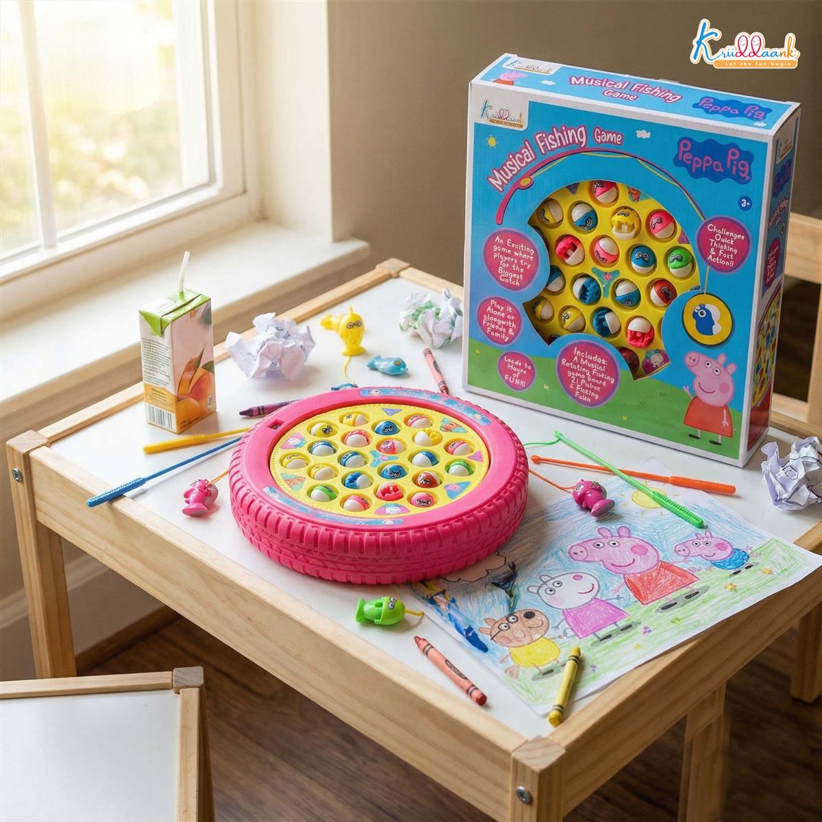 Peppa Pig Musical Rotating Fishing Game - Underwater Adventure Toy for Kids 3+ | Battery Powered with 4 Fishing Poles & 21 Fishes | Fun Educational & Interactive Play for Boys & Girls