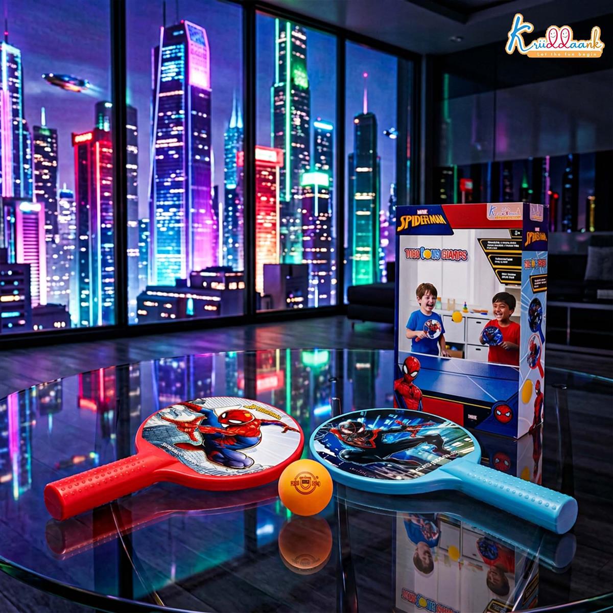 Kriiddaank Spiderman Tiny Pong Champs - Paddle Racket Set with Ball for Kids | Indoor & Outdoor Table Tennis Sports Toy for Boys & Girls Age 3+ | Superhero Themed Active Play Set