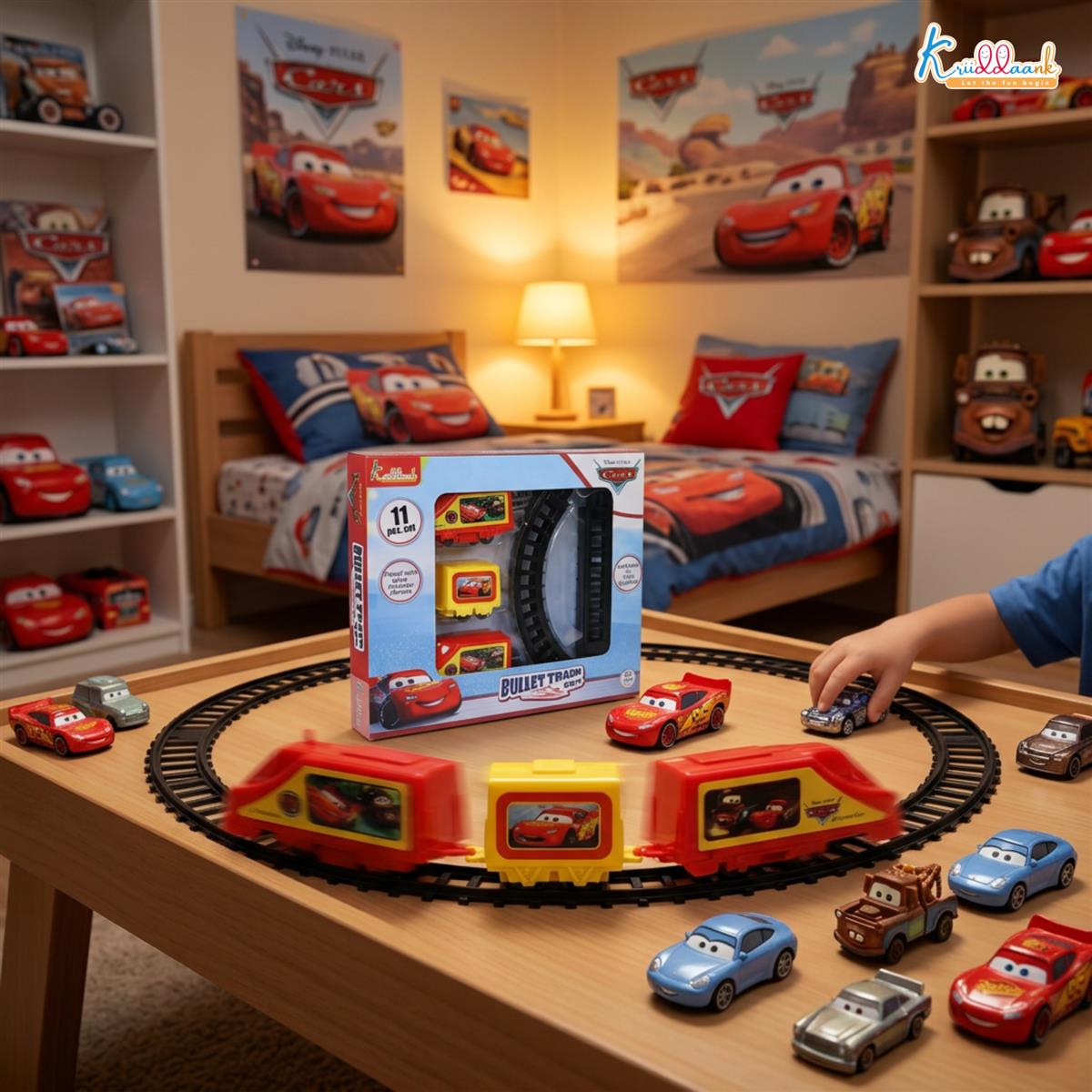 Kriiddaank Disney Pixar Cars Train Set (Small) - 11-Piece Interactive Playset with Lightning McQueen & Friends, Diecast Metal Toy Train, Realistic Miniature Collectible for Kids Ages 3+