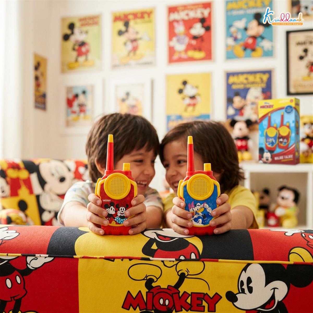 Mickey Mouse Walkie Talkie Set for Kids - 75m Range 2-Way Radios for Boys & Girls, Red, Battery Operated Outdoor Communication Toy for Camping & Hiking, Non-Toxic & Child Safe - Ideal Gift for Age 3+
