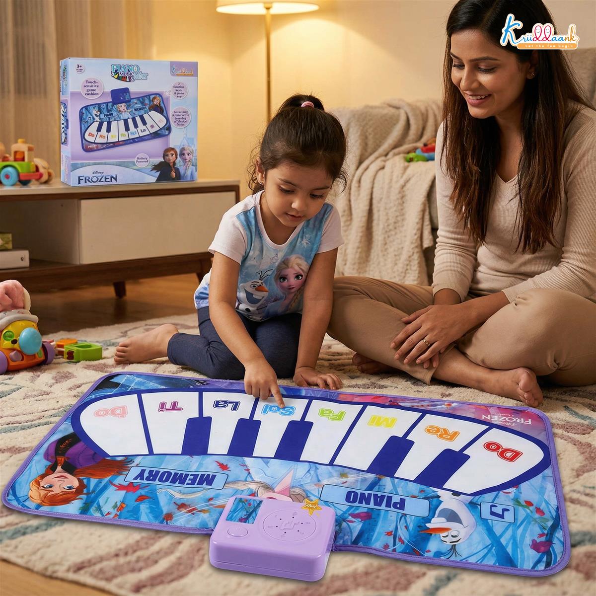 Frozen Theme Piano Music Mat - Step-On Floor Piano with Elsa & Anna, Touch Sensitive Musical Dance Mat for Kids Ages 3+, 8 Piano Keys & 3 Functions, Educational & Fun Toy for Girls & Boys