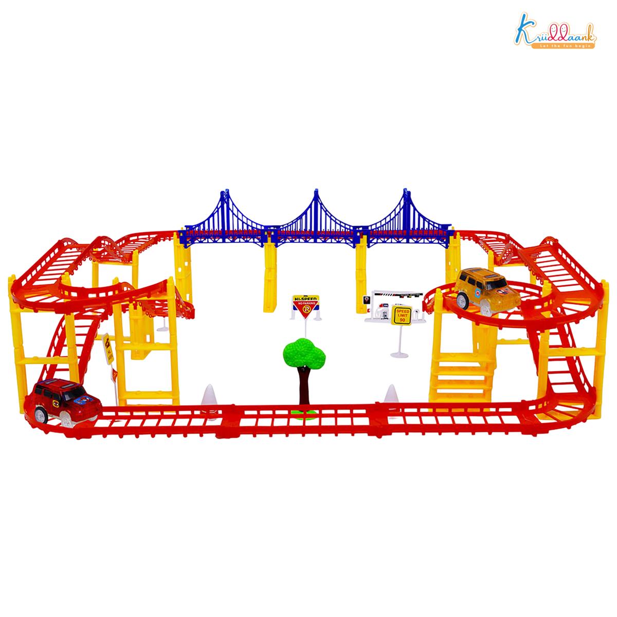 Spiderman Marvel Collectible Race Track Set for Kids - 86 Pieces DIY Racing Track with 2 Diecast Metal Toy Cars, Battery Operated Action Playset, Superhero Gifts for Boys Age 3+