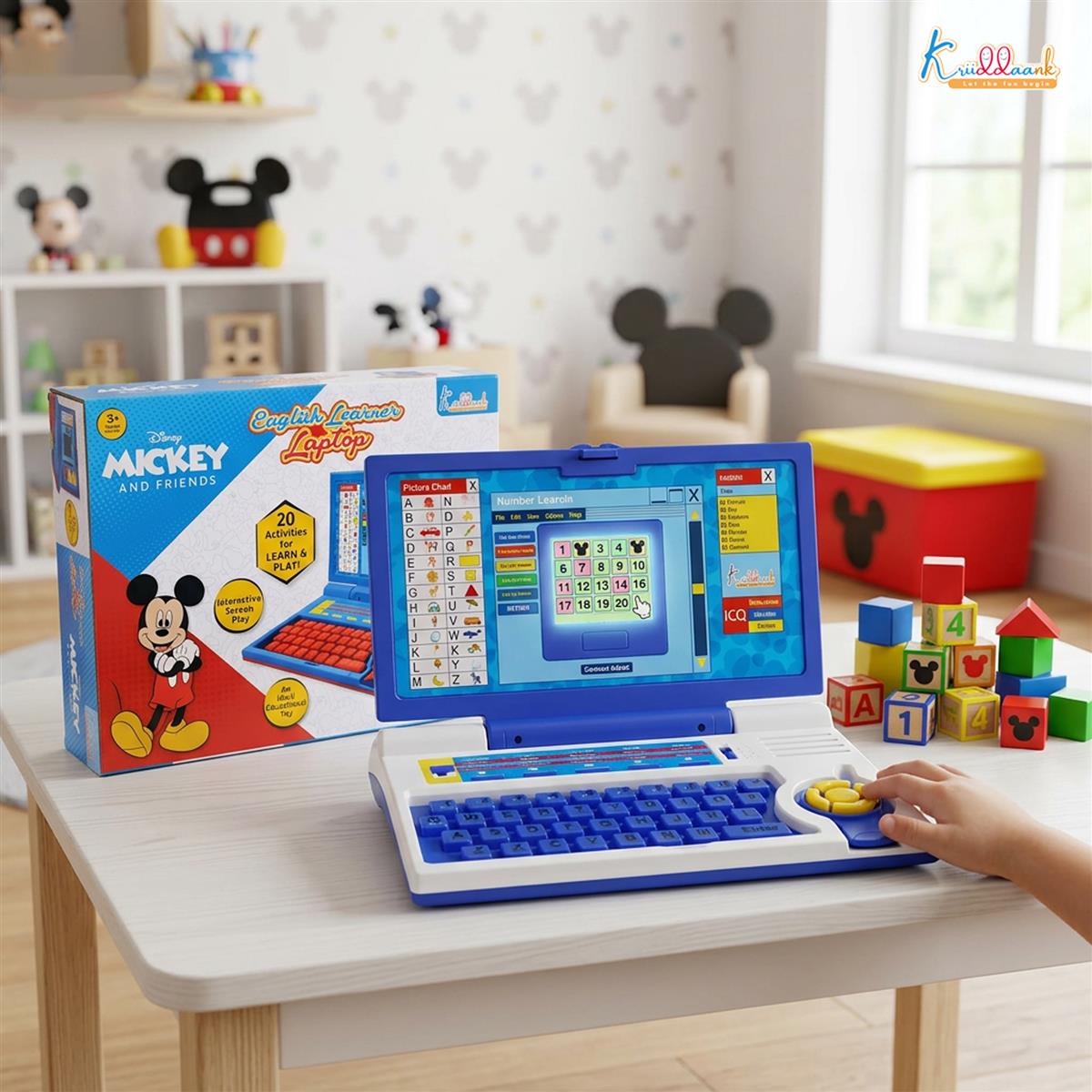 Mickey Educational Laptop for Kids Age 3+ | 20 Learning Activities for Alphabet, Math & Logic | Interactive Screen & Mouse Control | Memory Skill Development Toy | Mickey Theme (Red)