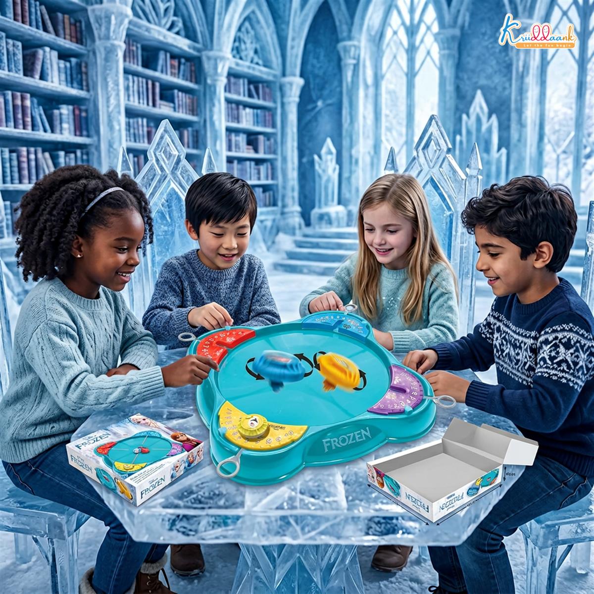 Kriiddaank Frozen Top Battle Beyblade Set for Kids - 4 Player Spinning Top Arena with Rip Cords & Color Tops - Safe, Interactive & Educational Indoor Game, Best Gift for Boys & Girls 5+ Years