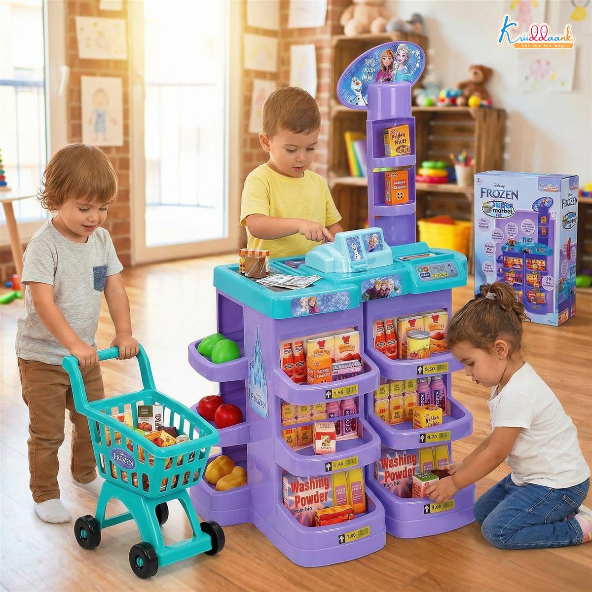 Frozen Supermarket Set for Kids - Grocery Store Playset with Electronic Cash Register, Scanner, Sound & Music, 20 Accessories | Elsa & Anna Disney Theme Toy for Kids Ages 5+ (Turkish Blue)