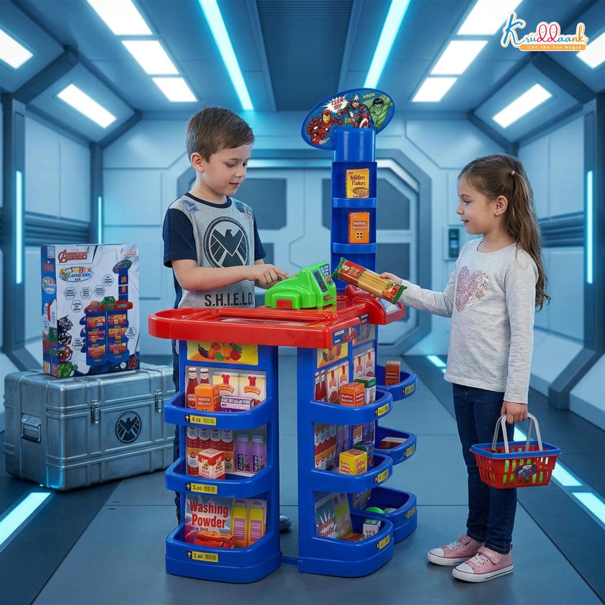 Marvel Avengers Supermarket Play Set for Kids - Electronic Cash Register with Sound, Checkout Counter, Shopping Cart & 20 Accessories | Realistic Grocery Role Play Toy for Kids Ages 5+