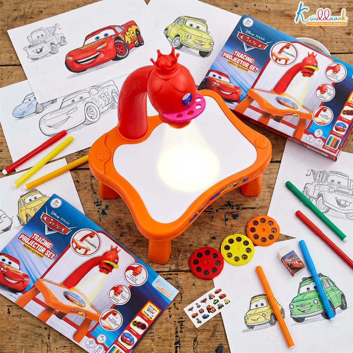 Kriiddaank Pixar Cars Tracing Projector Set for Kids - Trace & Draw Art Activity Set with 24 Patterns, Adjustable Focus & 3 Slides - Educational Sketching Toy & Creative Gift for Boys & Girls 3+