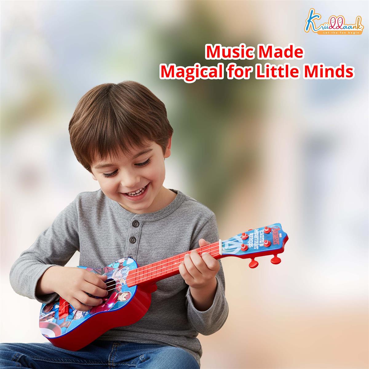Marvel Avengers Theme 4-String Guitar Toy for Kids (Big) - Educational Musical Instrument for Toddlers & Children, Safe & Lightweight Fingerstyle Play, Ideal Gift for Boys & Girls 3+ Years, Red