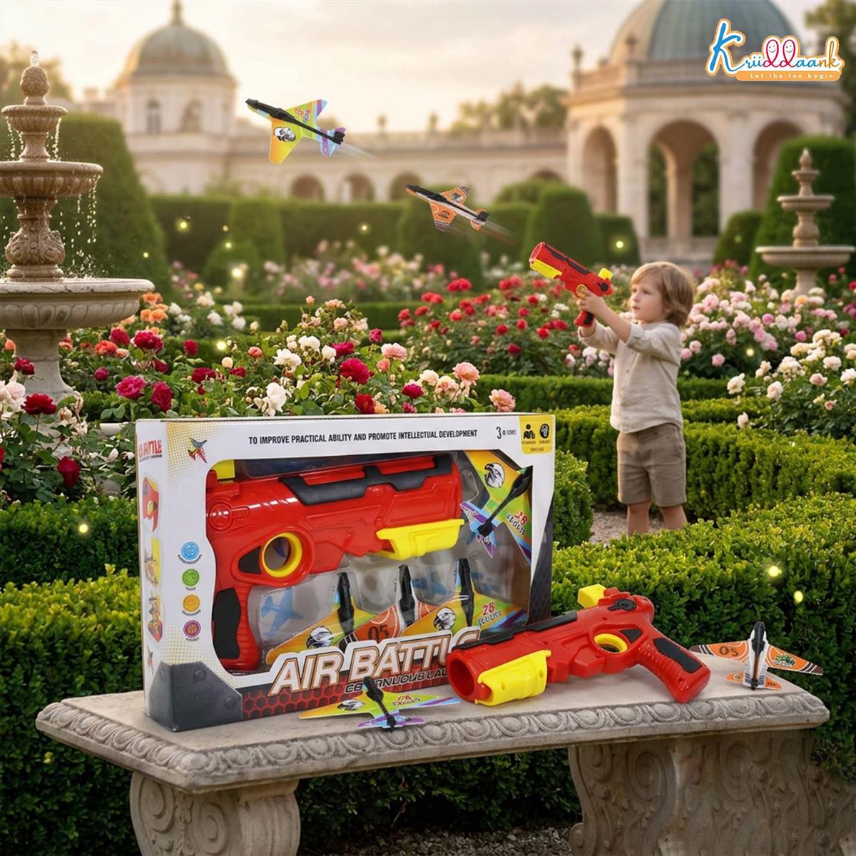 Kriiddank Bullet Airplane Launcher Gun Playset with Sound for Kids | Soft Bullet Blaster Toy with 4 Foam Glider Planes | Safe & Fun Shooting Action Toy for Boys & Girls 3+ Years Old