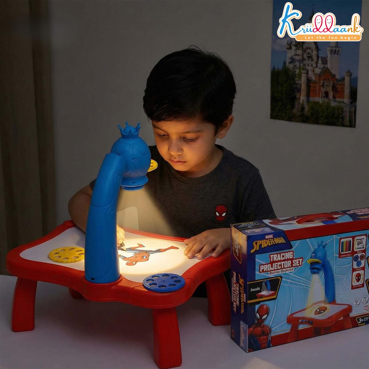 Kriiddaank Spiderman Tracing Projector Set for Kids - Art Drawing Toy with 24 Patterns, 3 Slides, Markers & Paper - Creative Educational Learning Sketching Kit for Children Ages 3+